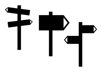 Black and white set of signposts. Vector illustration