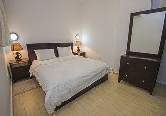 Interior design of bedroom in apartment
