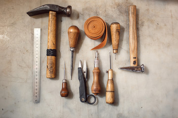 The tools of a tanner for working with leather