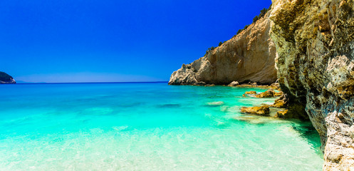 Turquoise sea of amazing Porto Katsiki beach. Lefkada island, Greece