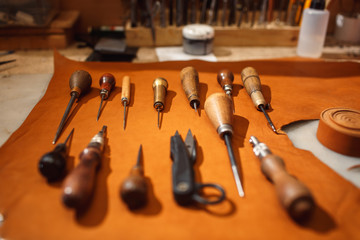 The tools of a tanner for working with leather