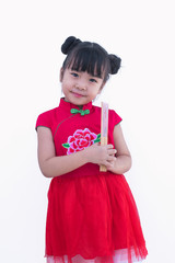 little asian girl with red chinese dress dress