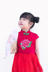 little asian girl with red chinese dress dress