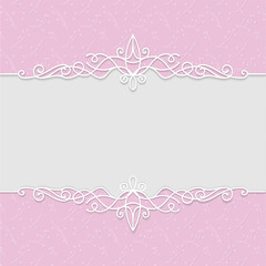 Vector delicate frame in pink colors for wedding invitations, greeting cards, greeting cards, photo frames, certificates, labels. Luxury background with frame and swirl