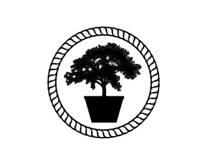 Decorative Plants - Black Bonsai with Classic Circle Illustration Silhouette Logo Symbol Vector