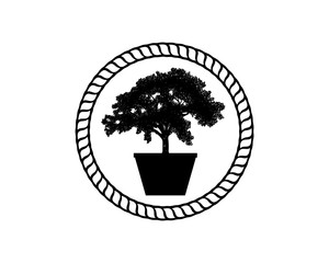 Decorative Plants - Black Bonsai with Classic Circle Illustration Silhouette Logo Symbol Vector