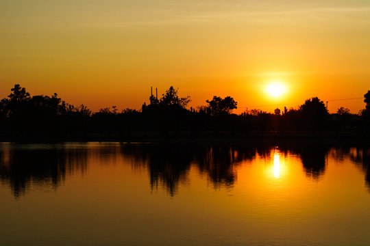 Sunset or sundown on the river.