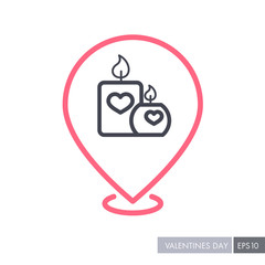 Burning candle with hearts pin map icon