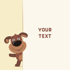 Funny puppy dog looks out over the fields to text. Template with puppy dog for cards, invitations or greetings