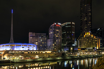 skyline by river yarra at night central melbourne CBD australia