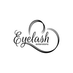 Eyelash extension logo. The lettering and stylized heart. Vector illustration in a modern style