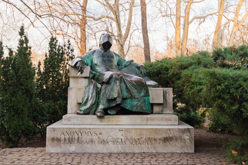 Statue of Anonymous writer in the Vajdahunyad Park in BudaPest, Hungary.