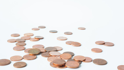 Money Coin thai bath disperse on white background.
