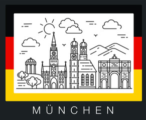 Fototapeta premium Munich, Germany. Illustration of city sights