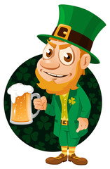 Saint Patrick's Day. Leprechaun with a pint of beer. Cartoon styled vector illustration. Elements is grouped. No transparent objects.