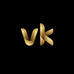 Obraz premium Initial lowercase letter vk, swirl curve rounded logo, elegant golden color on black background