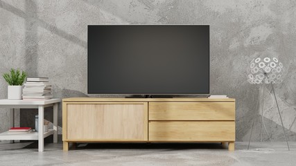 Led tv in modern empty room,minimal design, 3d rendering
