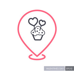 Cupcake with two hearts pin map icon