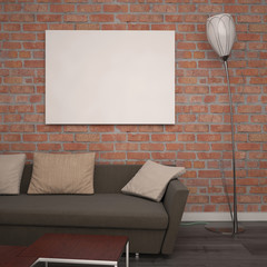 Mock up poster in living room, 3d illustration, 3d render