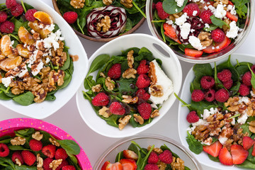 Bowls with fruit salads on table for everyone