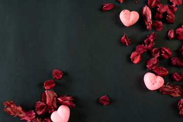 Black background with hearts for valentines day