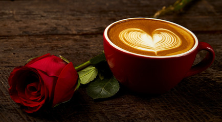 cappuccino with red rose