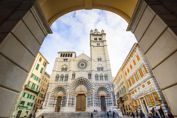 Fotobehang Cathedral and famous in the city center in Genoa Italy, Cattedrale di San Lorenzo © parntawan1987
