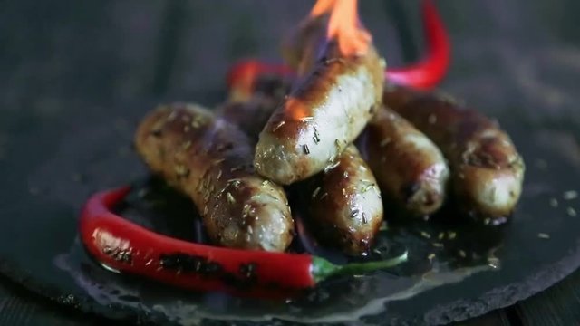 Hot sausages with chilli pepper