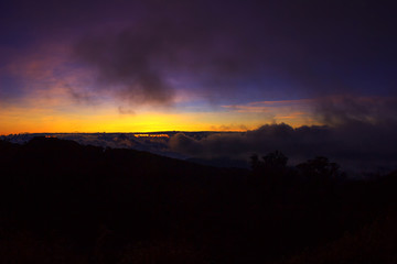 Mountain mist and sunrise in winter