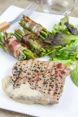 pavé de boeuf et fagots d'haricots