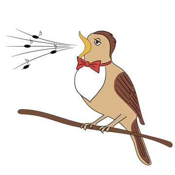 Cartoon Vector Illustration of a Nightingale Belting Out Notes