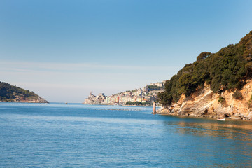 Naklejka premium Portovenere city at Mediterranean sea coast, Italy.