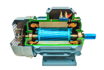 Opened electric motor, isolate on white background 
