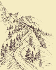 Mountain road, alpine landscape