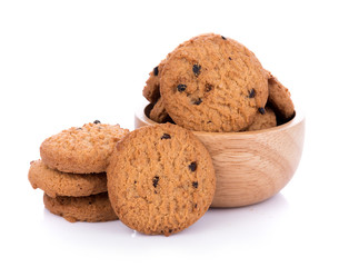 Chocolate chip cookie in bolwl on white background