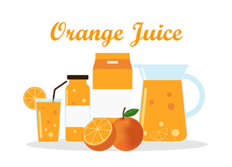 Orange juice with pack template packaging design - vector illustration