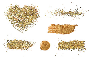 Abstract acrylic gold brush stroke. Isolated. Collection.