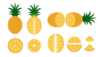 Set of pineapple isolated on white background - Vector illustration - obrazy, fototapety, plakaty