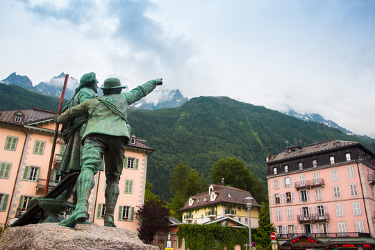 Statue of Balmat and Saussure in Chamonix, France