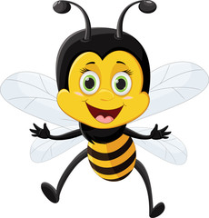 Bee cartoon flying  isolated on white background