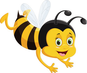 Bee cartoon flying  isolated on white background