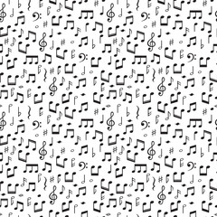 Seamless pattern with music notes. Hand drawn background with music symbols