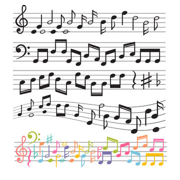Set of hand drawn music notes. Music design elements. Key sign collection. Melody symbols