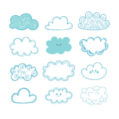 Schets hemel. Doodle collectie van handgetekende wolken