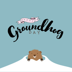 Happy Groundhog Day cartoon with text. EPS10 vector illustration. - 190550643
