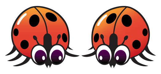 Two shiny cartoon ladybugs are checking each other out