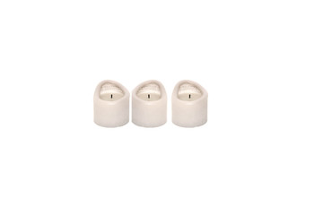 Three gray candles against a white background