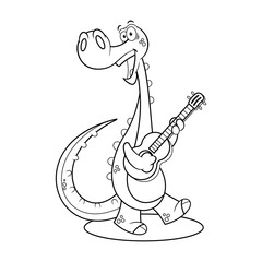 The Dinosaur playing guitars coloring book cartoon vector