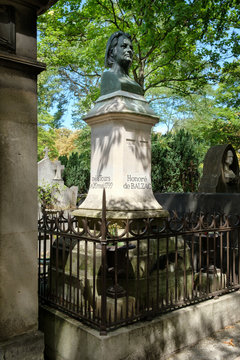 The grave of Honore de Balzac at Pere Lachaise cemetery in Paris