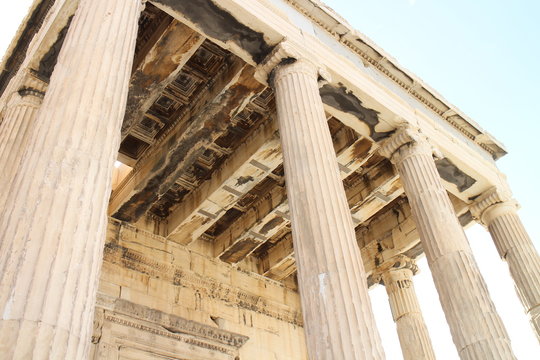 Columns and ceiling of Erechtheum Temple, Acropolis, Athens, Greece